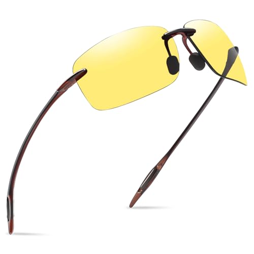 JULI Eyewear JULI Sports Sunglasses for Men Women TR90 Rimless Frame for Running Fishing Golf Surf Driving 8009 (Brown/Night Vison) - Image 3