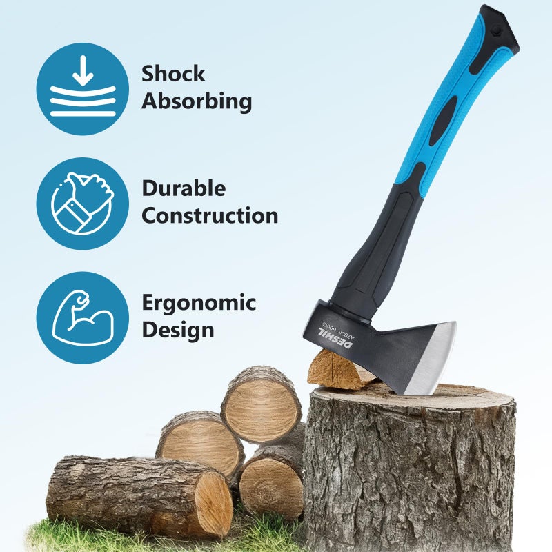 DESHIL Chopping Axe, 15â€Outdoor Hatchet Forged Carbon Steel Heat Treated Hand Maul Tool, Fiberglass Shock Reduction Handle with Anti-Slip Grip, Blue - Image 4