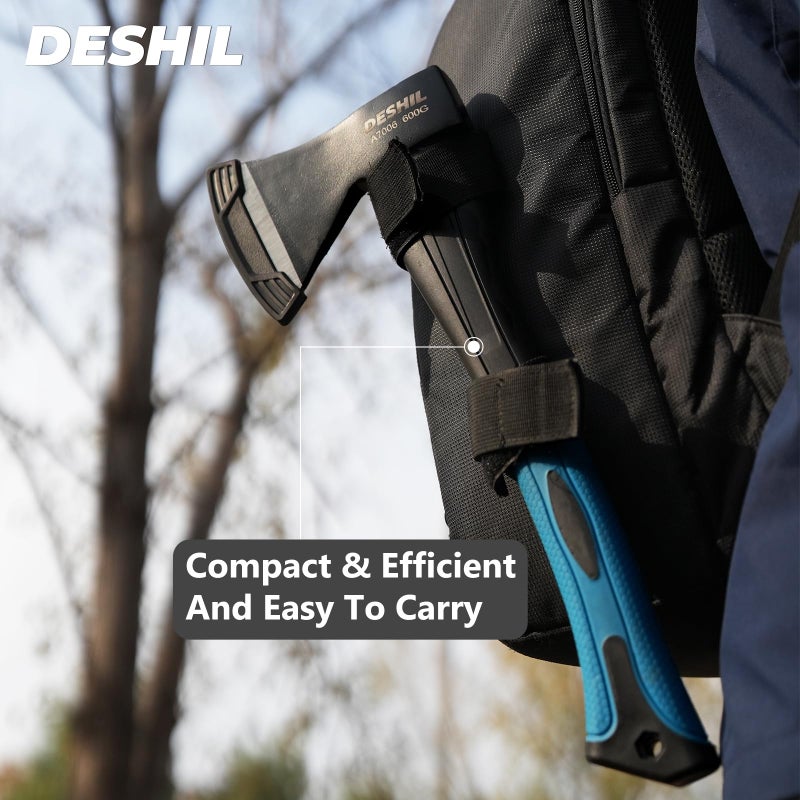 DESHIL Chopping Axe, 15â€Outdoor Hatchet Forged Carbon Steel Heat Treated Hand Maul Tool, Fiberglass Shock Reduction Handle with Anti-Slip Grip, Blue - Image 5