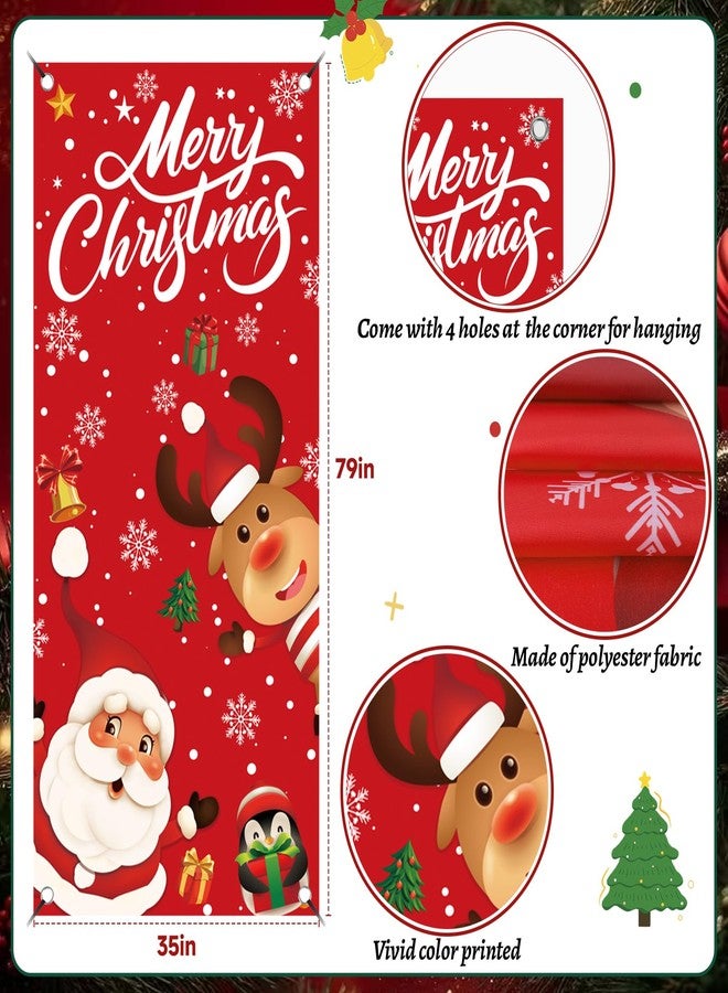 REDWORD Christmas Door Cover, 79x35Inch Santa Claus Elk Christmas Door Decorations Reusable Merry Christmas Front Door Banner Backdrop Outdoor Sign for Xmas Home Office Wall Doors Party Decorations - Image 2