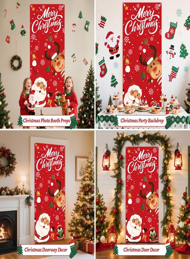 REDWORD Christmas Door Cover, 79x35Inch Santa Claus Elk Christmas Door Decorations Reusable Merry Christmas Front Door Banner Backdrop Outdoor Sign for Xmas Home Office Wall Doors Party Decorations - Image 4