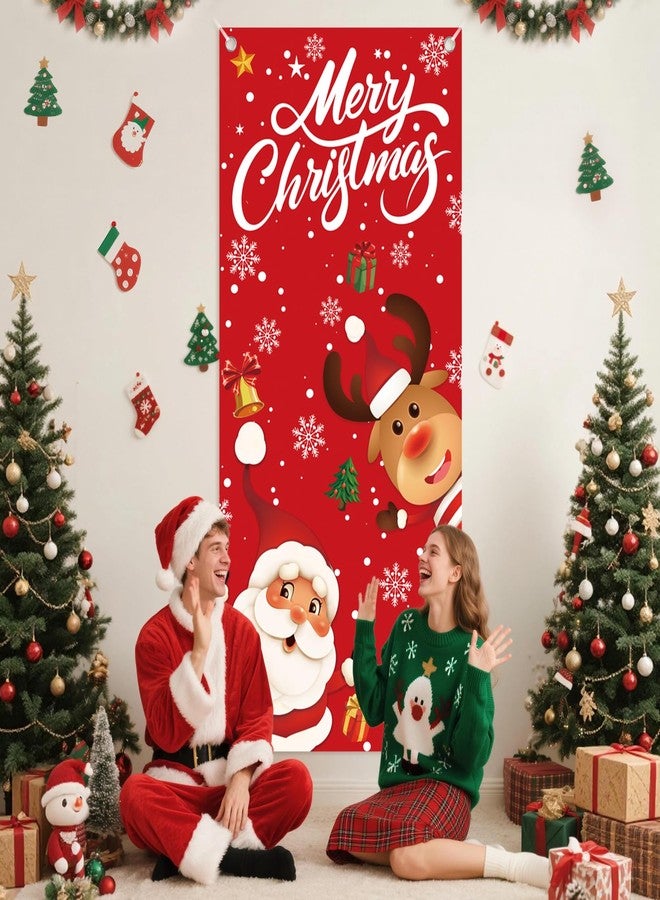 REDWORD Christmas Door Cover, 79x35Inch Santa Claus Elk Christmas Door Decorations Reusable Merry Christmas Front Door Banner Backdrop Outdoor Sign for Xmas Home Office Wall Doors Party Decorations - Image 5