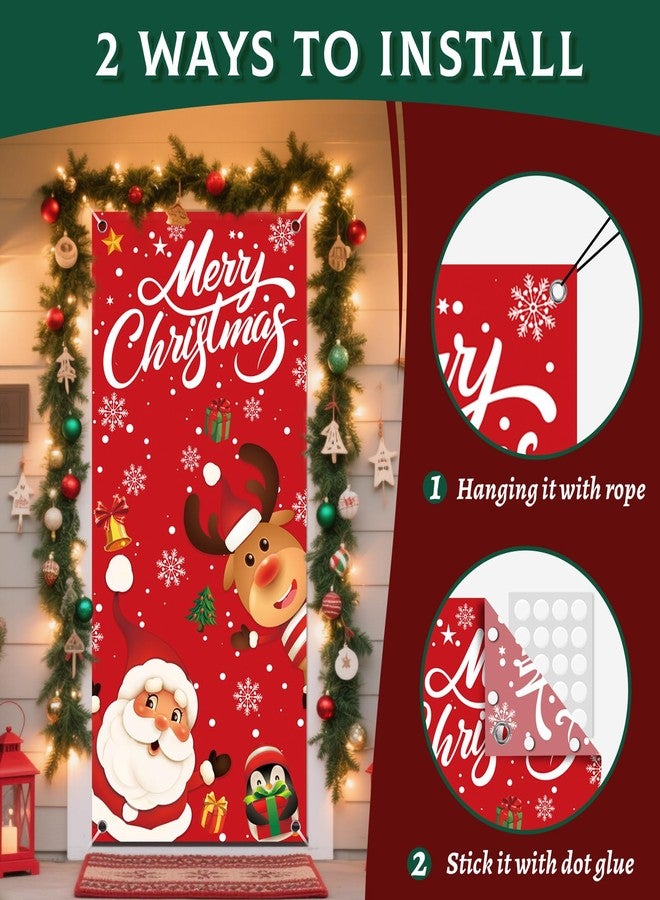 REDWORD Christmas Door Cover, 79x35Inch Santa Claus Elk Christmas Door Decorations Reusable Merry Christmas Front Door Banner Backdrop Outdoor Sign for Xmas Home Office Wall Doors Party Decorations - Image 3
