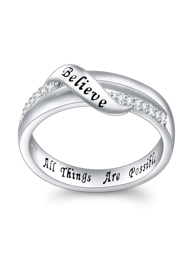 DAOCHONG Inspirational Jewelry Sterling Silver Engraved Believe All Things are Possible Band Ring for Women (7) - Image 1