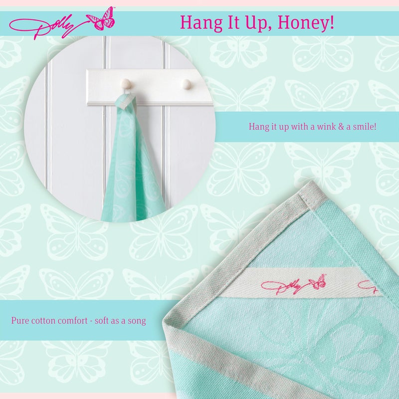 Dolly Parton Kitchenware Apron Kitchen Towel Set, 100% Cotton Cute Chef Apron and a Jacquard Woven Kitchen towel, Made with a Beautiful Pattern for Your Kitchen DÃ©cor - Teal Plaid and Butterfly - Image 4