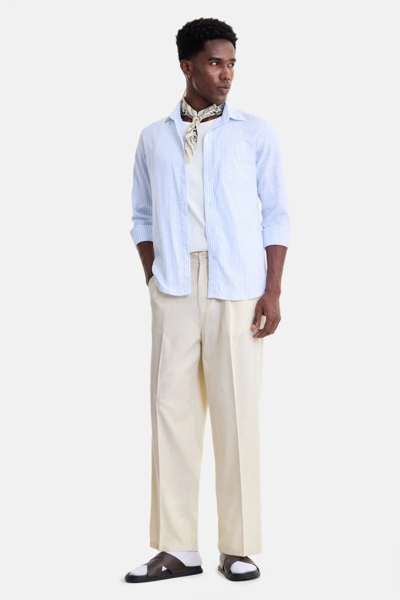 SNITCH Cream Solid Relaxed Trousers