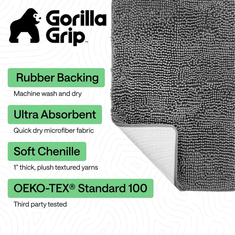 GORILLA GRIP Bath Rug Mat 44x26, Thick Soft Absorbent Chenille, Quick Dry Microfiber Mats, Rubber Backing Washable Shower Floor Rugs, Bathmat Runner, US Designed Bathroom Home Decor Accessories Grey - Image 2