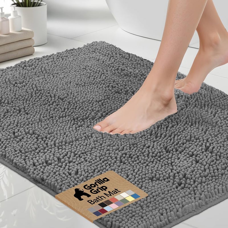 GORILLA GRIP Bath Rug Mat 44x26, Thick Soft Absorbent Chenille, Quick Dry Microfiber Mats, Rubber Backing Washable Shower Floor Rugs, Bathmat Runner, US Designed Bathroom Home Decor Accessories Grey - Image 1