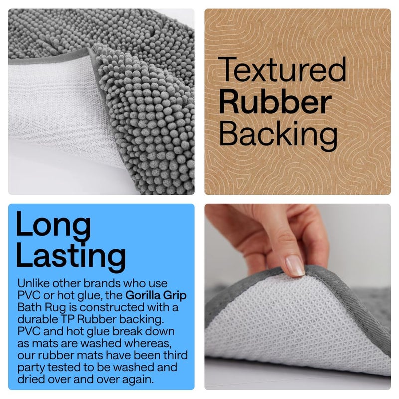 GORILLA GRIP Bath Rug Mat 44x26, Thick Soft Absorbent Chenille, Quick Dry Microfiber Mats, Rubber Backing Washable Shower Floor Rugs, Bathmat Runner, US Designed Bathroom Home Decor Accessories Grey - Image 3