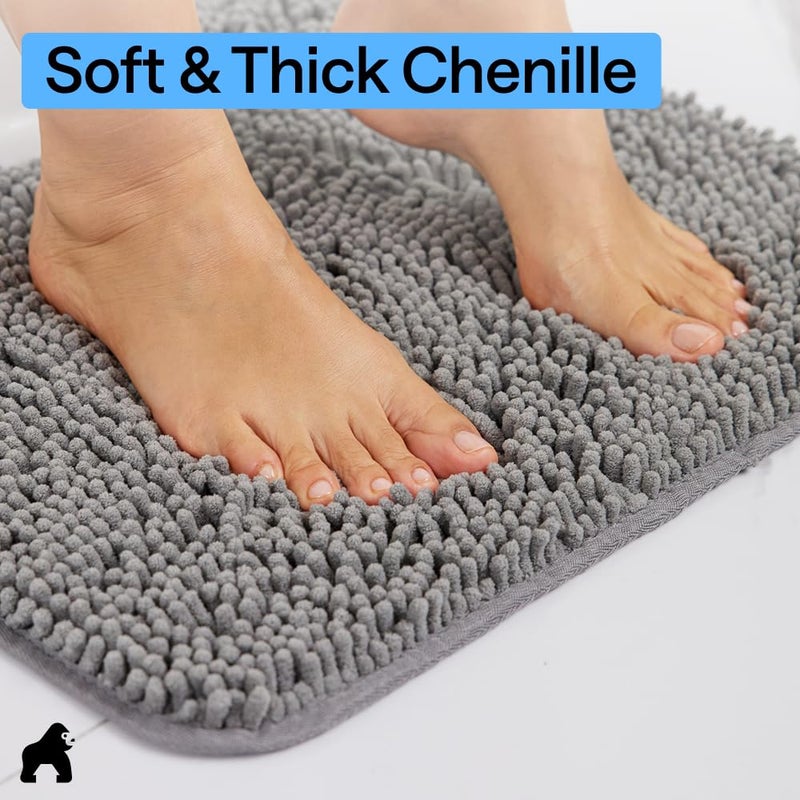 GORILLA GRIP Bath Rug Mat 44x26, Thick Soft Absorbent Chenille, Quick Dry Microfiber Mats, Rubber Backing Washable Shower Floor Rugs, Bathmat Runner, US Designed Bathroom Home Decor Accessories Grey - Image 4