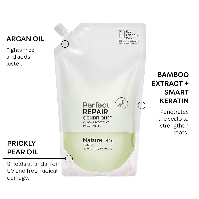 NatureLab. TOKYO NatureLab.TOKYO Perfect Repair Shampoo & Conditioner Duo - Japanese Shampoo & Conditioner for Damaged, Color-Treated Hair - Penetrates Roots, Revitalizes & Restores Strands - Refill Pouch, 22.9oz each - Image 5