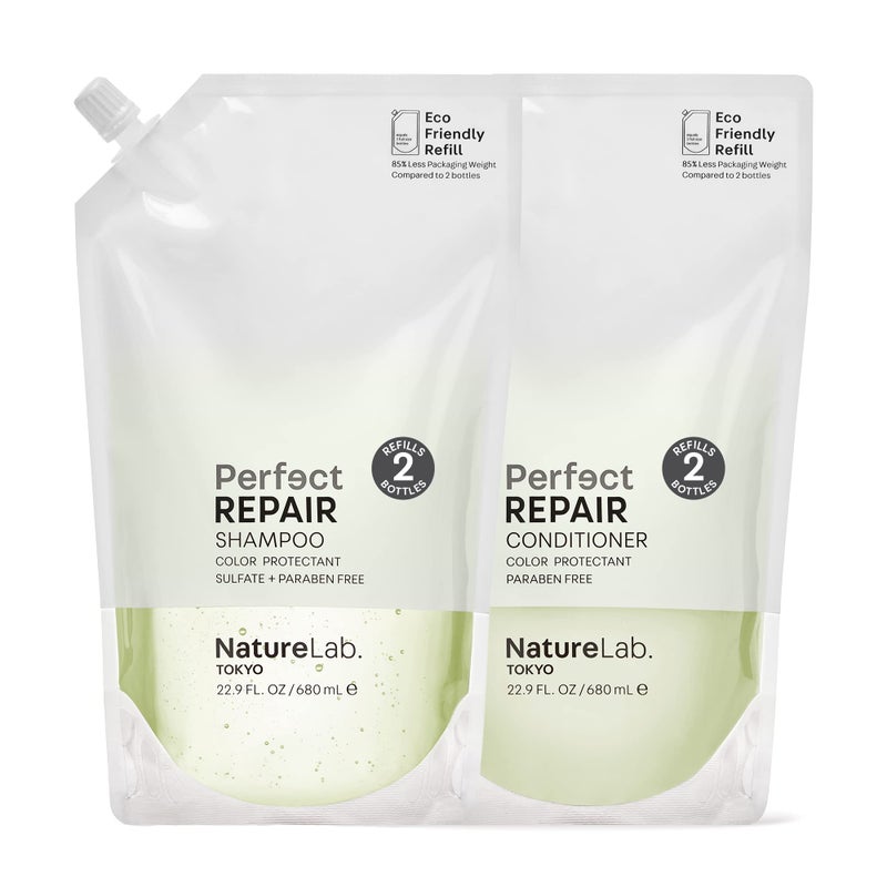 NatureLab. TOKYO NatureLab.TOKYO Perfect Repair Shampoo & Conditioner Duo - Japanese Shampoo & Conditioner for Damaged, Color-Treated Hair - Penetrates Roots, Revitalizes & Restores Strands - Refill Pouch, 22.9oz each - Image 1