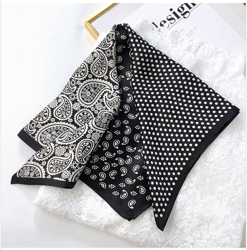 MEISEE 100% Pure Mulberry Silk Square Scarf 26"x26"-65CM Head Scarf for Women Natural Silk Neckerchief Printed Headscarf (Black cashew dots) - Image 2