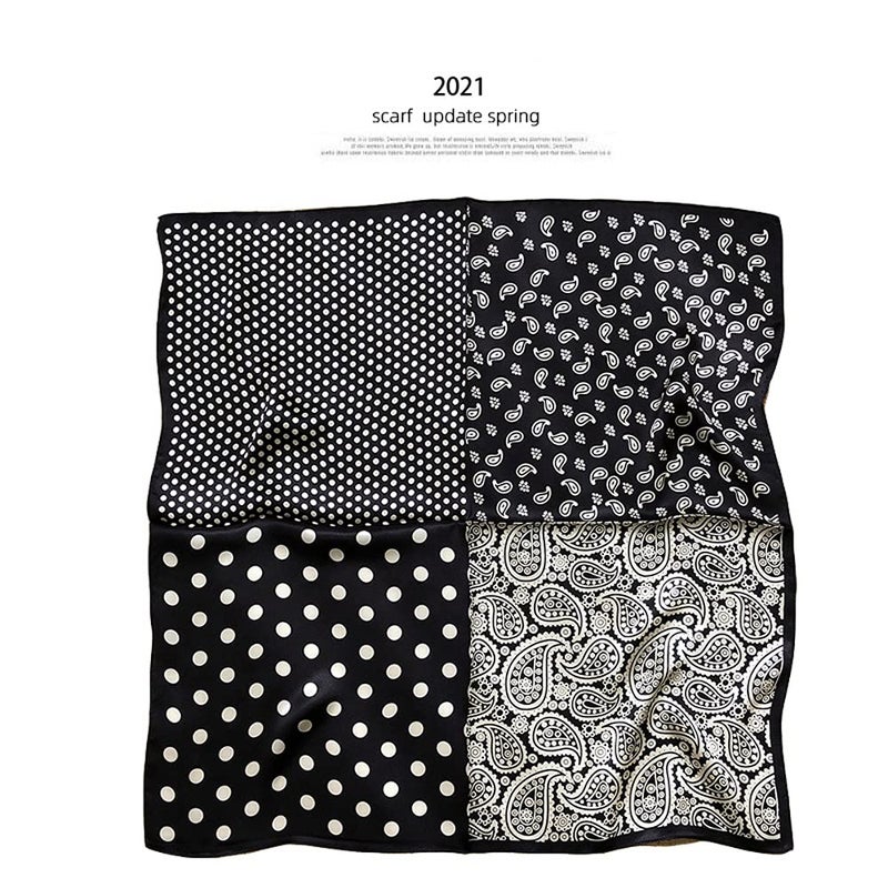 MEISEE 100% Pure Mulberry Silk Square Scarf 26"x26"-65CM Head Scarf for Women Natural Silk Neckerchief Printed Headscarf (Black cashew dots) - Image 4