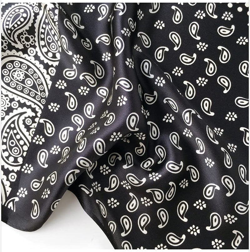 MEISEE 100% Pure Mulberry Silk Square Scarf 26"x26"-65CM Head Scarf for Women Natural Silk Neckerchief Printed Headscarf (Black cashew dots) - Image 3