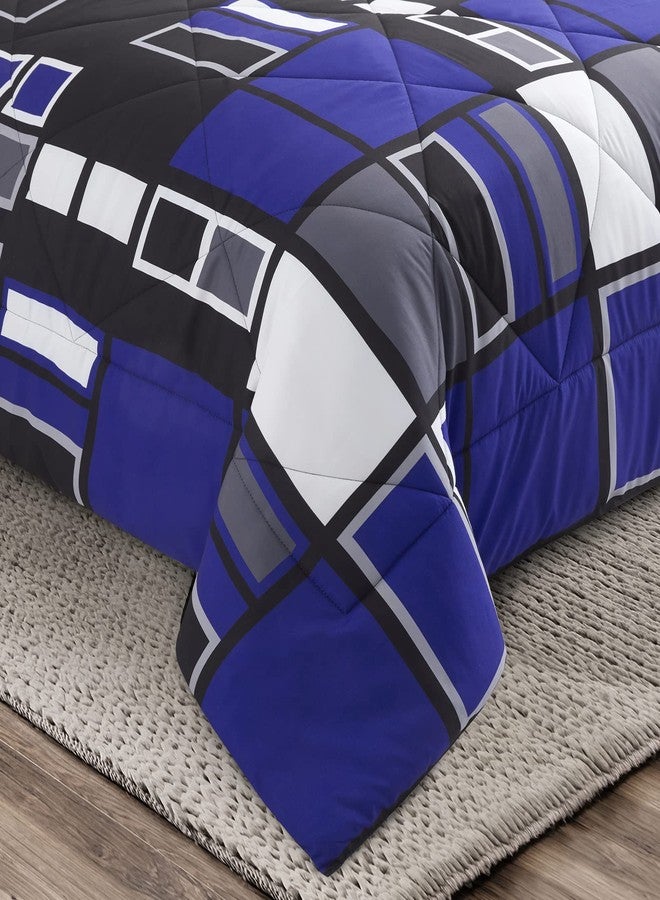 ARTALL Microfiber 3 Pieces Comforter Set Blue Gray Black Plaid Pattern Lightweight Bedding Set, King Size with 2 Shams - Image 4