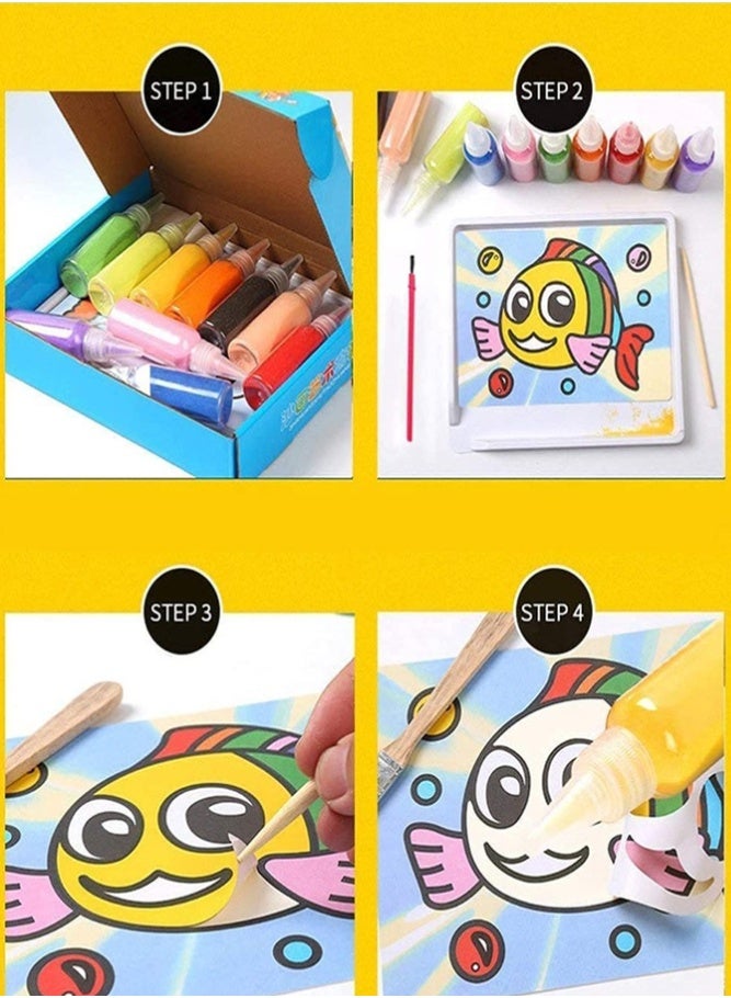 BELLSBERRY 12 Pcs Sand Painting Craft Kit for Kids – DIY Draw Cards, Creative Color Sand Art & Drawing Board Set - Image 4