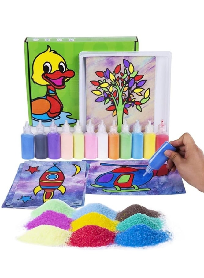 BELLSBERRY 12 Pcs Sand Painting Craft Kit for Kids – DIY Draw Cards, Creative Color Sand Art & Drawing Board Set - Image 1