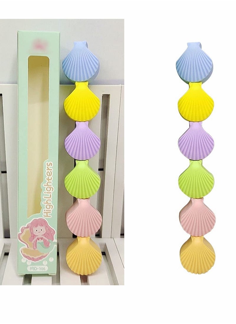 Generic - Funny Highlighter Colorful Shell Highlighter 1 Box 6 Pcs 5 Colors Pastel Highlighter Set Cute Silicone Shell Highlighter Pen for Adult Kid Student Writing Graffiti School Office Supplies - Image 1