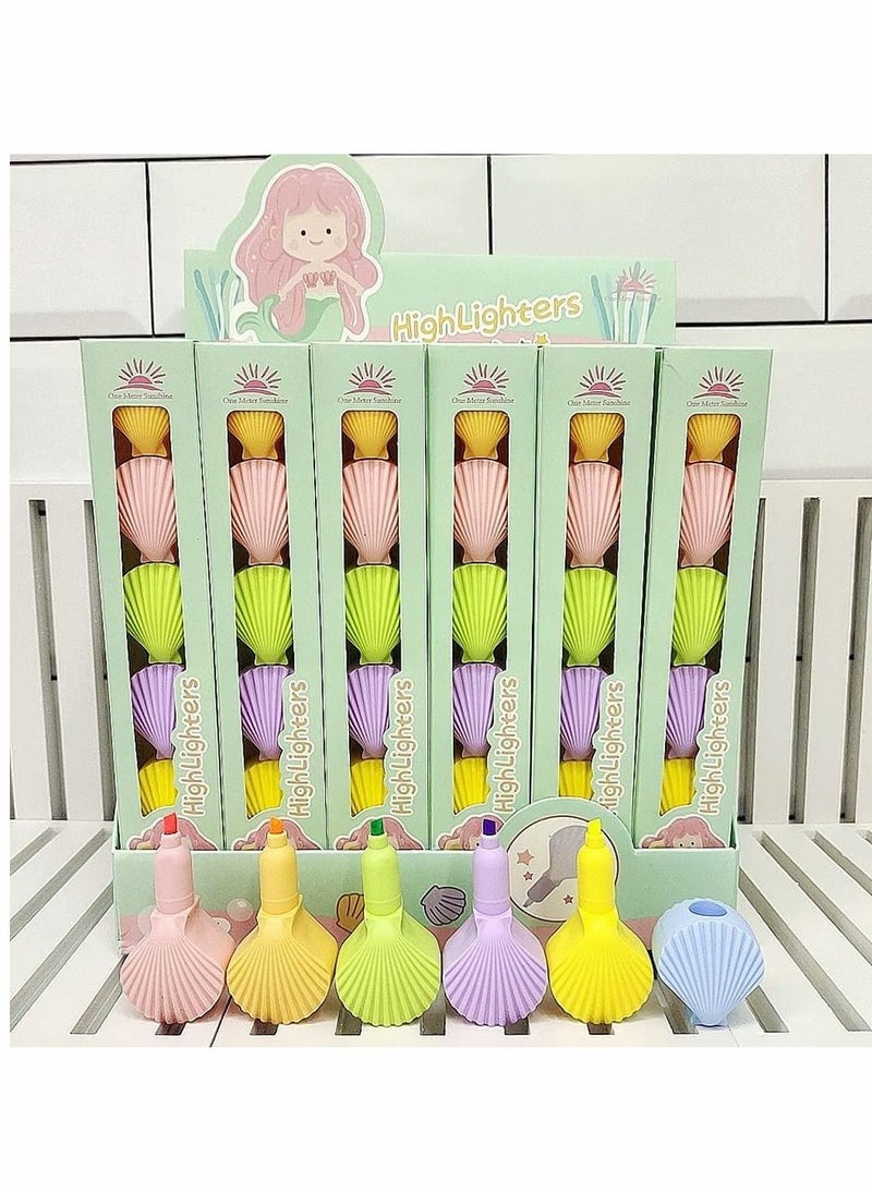 Generic - Funny Highlighter Colorful Shell Highlighter 1 Box 6 Pcs 5 Colors Pastel Highlighter Set Cute Silicone Shell Highlighter Pen for Adult Kid Student Writing Graffiti School Office Supplies - Image 1