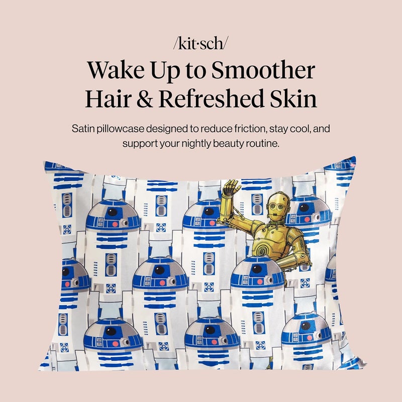 كيتش غطاء وسادة كيتش x ستار وورز R2-D2 و C-3PO ساتان | غطاء وسادة ساتان بسحاب، أفضل من غطاء وسادة الحرير | غطاء وسادة يقلل التجعد للعناية بالشعر والبشرة، مبرد وقابل للتنفس - قياسي - Image 2