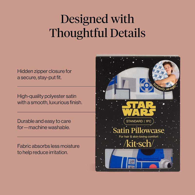 كيتش غطاء وسادة كيتش x ستار وورز R2-D2 و C-3PO ساتان | غطاء وسادة ساتان بسحاب، أفضل من غطاء وسادة الحرير | غطاء وسادة يقلل التجعد للعناية بالشعر والبشرة، مبرد وقابل للتنفس - قياسي - Image 3