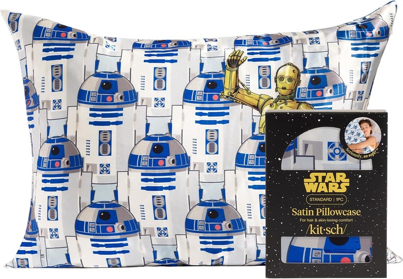 كيتش غطاء وسادة كيتش x ستار وورز R2-D2 و C-3PO ساتان | غطاء وسادة ساتان بسحاب، أفضل من غطاء وسادة الحرير | غطاء وسادة يقلل التجعد للعناية بالشعر والبشرة، مبرد وقابل للتنفس - قياسي - Image 1
