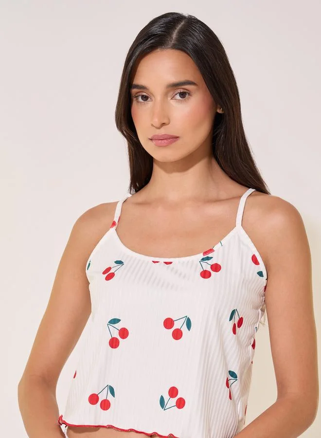 Take Two Cherry Print Cami Top and Pyjama Shorts Set