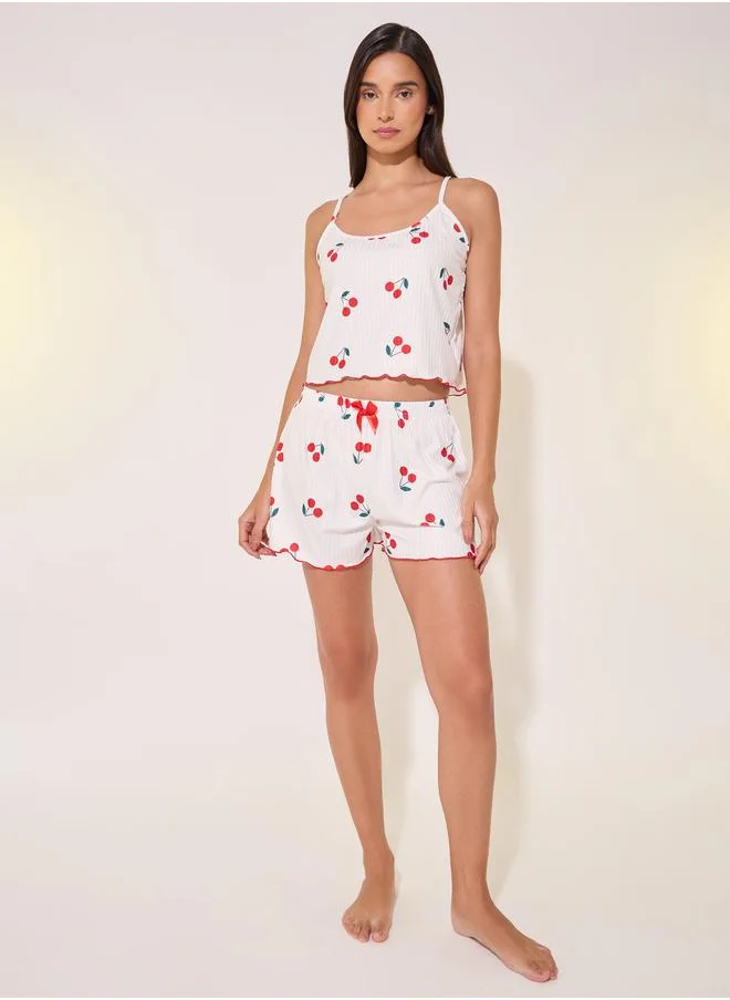 Styli Cherry Print Cami Top and Pyjama Shorts Set