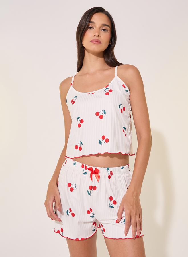 تايك تو طقم كامي شورت بيجامة بطبعة كرز - Image 1