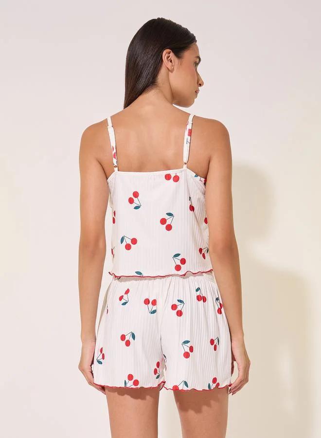 Take Two Cherry Print Cami Top and Pyjama Shorts Set