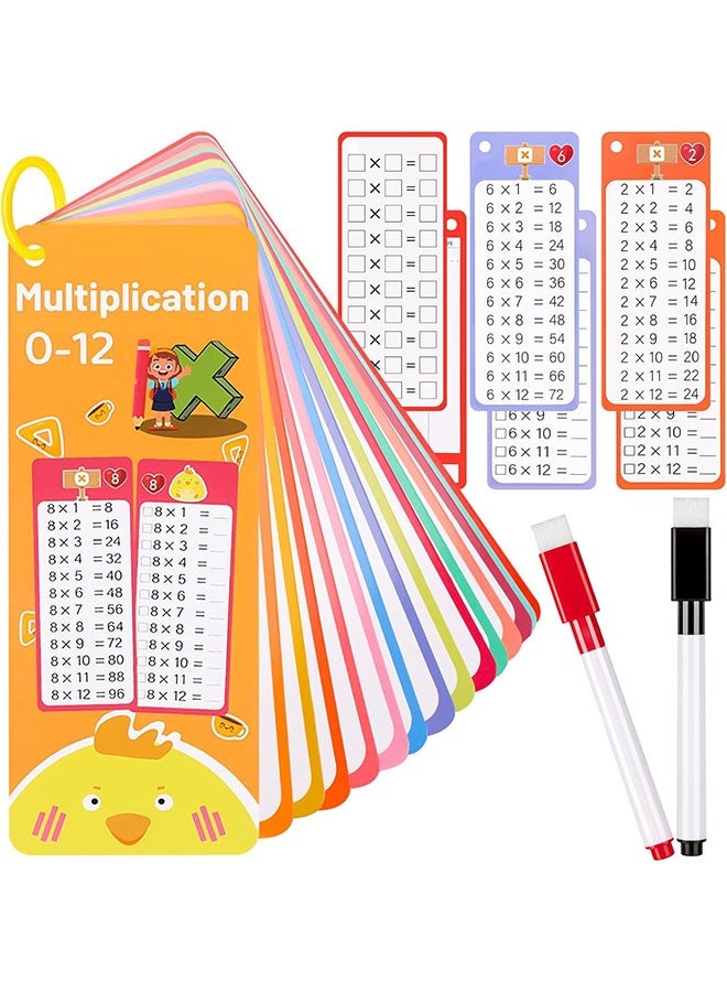 15PCS Multiplication Flash Cards, Multiplication Chart 0-12 With 2 Dry Erase Pens 1 Rings, Time Table Flash Cards For 1 St To 3rd Grades Fun Learning With Math Game - Image 1