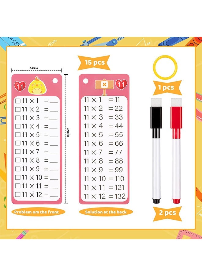 15PCS Multiplication Flash Cards, Multiplication Chart 0-12 With 2 Dry Erase Pens 1 Rings, Time Table Flash Cards For 1 St To 3rd Grades Fun Learning With Math Game - Image 2