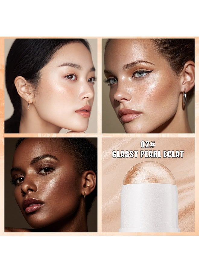 HelloKiss Moist Shimmering Multi-Functiona Highlighter Stick,Highlighter Stick Makeup, Shimmer Stick for Face & Body, Easy Blend & Long Lasting, Multi-Use Cream Highlighter Makeup for All Skin Types 02# Glassy Pearl Eclat - Image 2