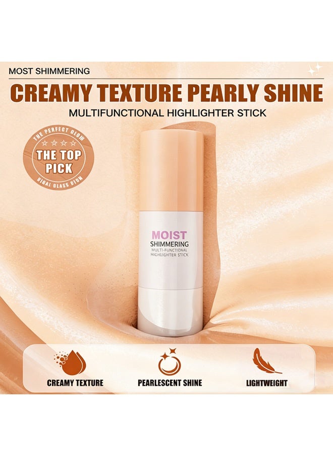 HelloKiss Moist Shimmering Multi-Functiona Highlighter Stick,Highlighter Stick Makeup, Shimmer Stick for Face & Body, Easy Blend & Long Lasting, Multi-Use Cream Highlighter Makeup for All Skin Types 02# Glassy Pearl Eclat - Image 3
