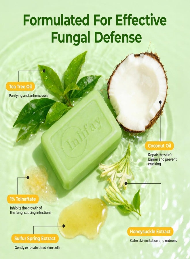 Inlifay Antifungal Soap Bar for Men: Anti Fungal Skin Soap for Athlete's Foot, Jock Itch, Ringworm - Tea Tree Fungus Soap for Active People Daily Body Cleansing | 2 Bars (1 Pack) - Image 3