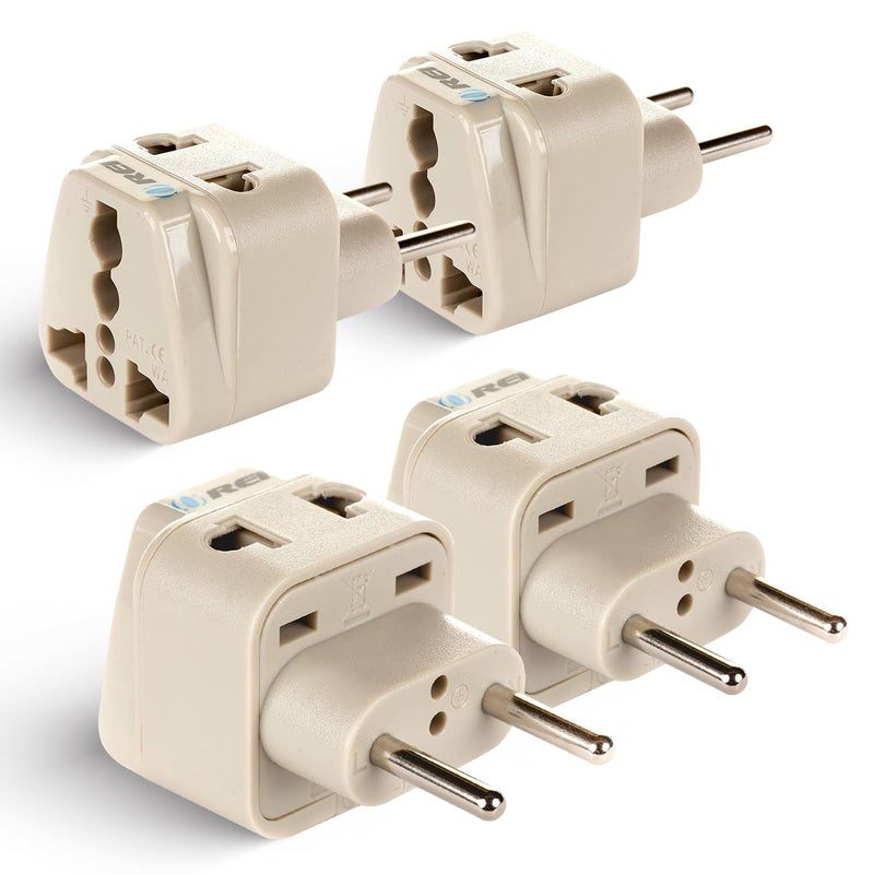 OREI Orei Europe Travel Adapter India to Europe Russia Turkey More Type C 2 in 1 Perfect for Laptop Camera Charger and More CE RoHS 4 Pack Beige 5 Years Warranty  - Image 1