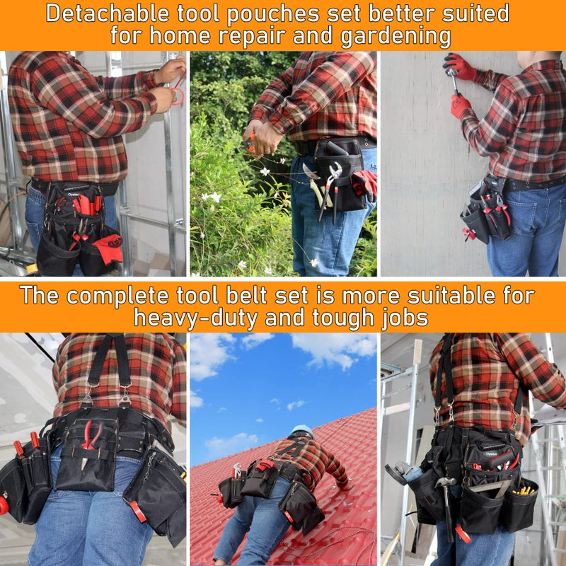 Chyaidach 16-Pockets Tool Belts for man with Suspenders, Detachable & Adjustable Tool Pouches Bag & Back Support Tool belt Combo For Electrician/Carpenter/Construction/Framers/Handyman - Image 3