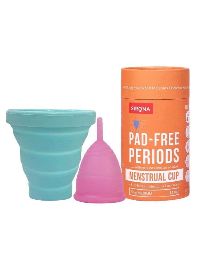 Sirona Reusable Menstrual Cup for Women (Medium) with Collapsible Microwave-Safe Sterilizer | 100% Medical-Grade Silicone | Odour, Rash & Itch-Free Period Care with Quick Steam Cleaning - Image 1