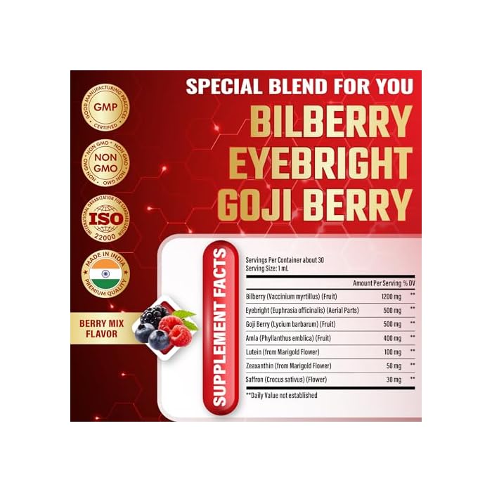 Tenmido Bilberry Extract Liquid - 7in1 Herbal Supplements with Eyebright, Goji Berry, Amla, Lutein, Zeaxanthin, and Saffron - Vegan, Non-GMO - 30ml 1 Fl Oz - Image 3