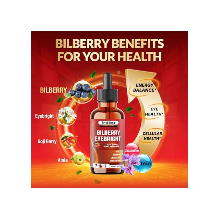 Tenmido Bilberry Extract Liquid - 7in1 Herbal Supplements with Eyebright, Goji Berry, Amla, Lutein, Zeaxanthin, and Saffron - Vegan, Non-GMO - 30ml 1 Fl Oz - Image 5