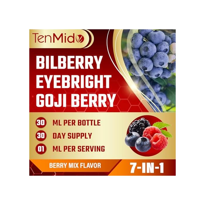 Tenmido Bilberry Extract Liquid - 7in1 Herbal Supplements with Eyebright, Goji Berry, Amla, Lutein, Zeaxanthin, and Saffron - Vegan, Non-GMO - 30ml 1 Fl Oz - Image 2
