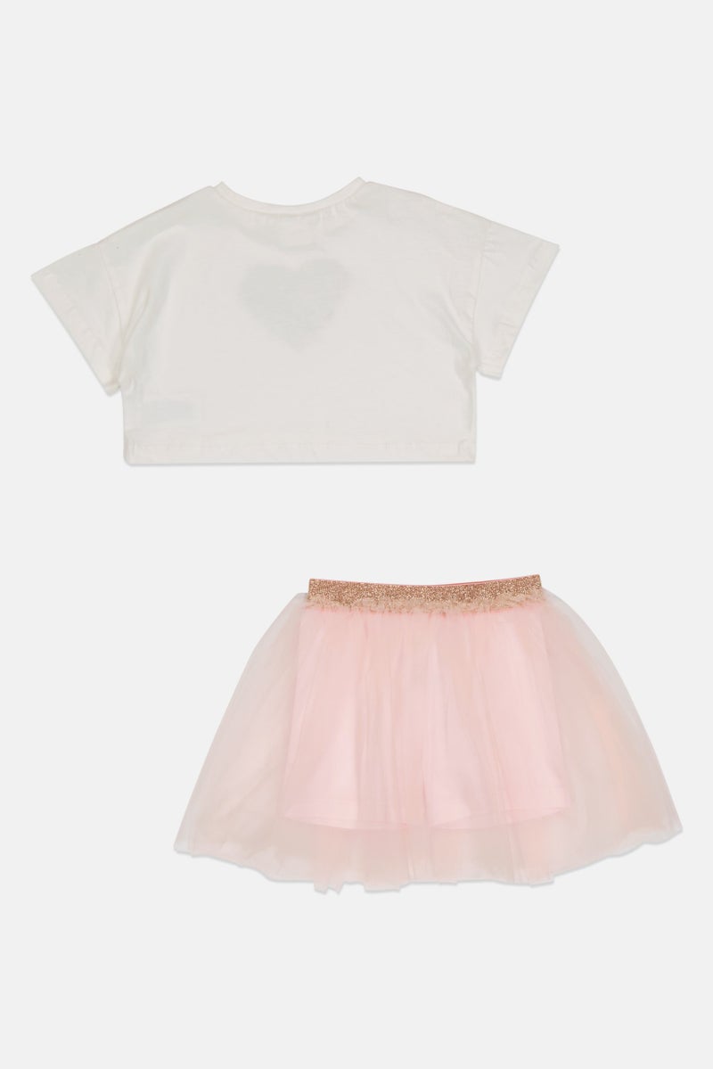 MISS Toddlers Girl 2 Piece Embellished Short Sleeve T-shirt And Skirt, Multicolor - Image 2