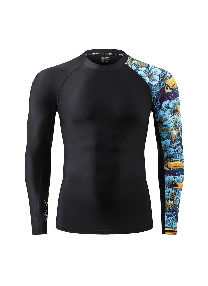 HUGE SPORTS HUGE SPORTS Men's Splice UV Sun Protection UPF 50+ Skins Rash Guard Long Sleeves(HeyToucan, 2XL)  - Image 2