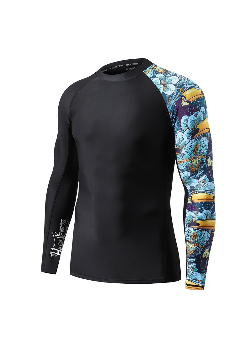 HUGE SPORTS HUGE SPORTS Men's Splice UV Sun Protection UPF 50+ Skins Rash Guard Long Sleeves(HeyToucan, 2XL)  - Image 1