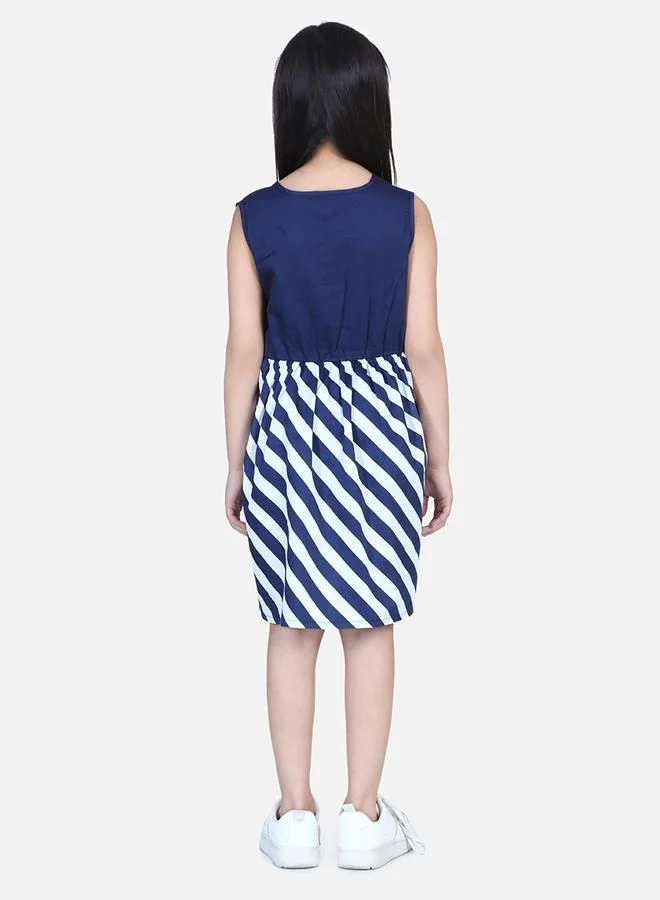 Styli Ruffle Front Bow Detail Striped Skater Dress