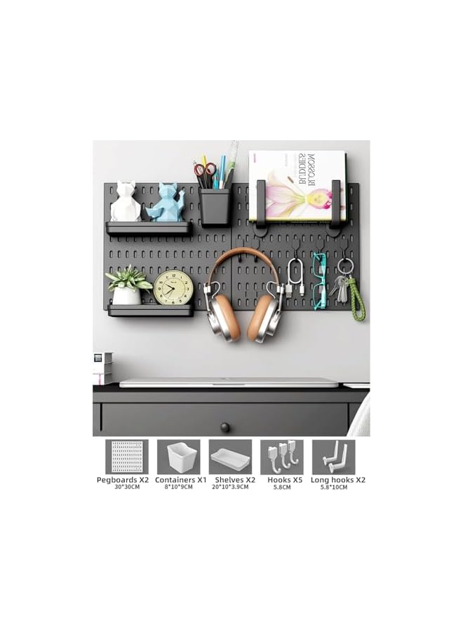 PROMASS promass Pegboard Combination Wall Storage Kit,2 Pack 30 * 30cm Metal Pegboard,Wall Mount Display Pegboard Panel Kits,Pegboard Hooks for Bedroom, Home, Office, Bathroom (Black)  - Image 4