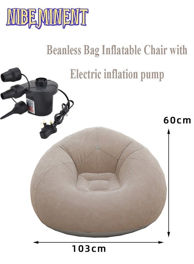 NIBEMINENT كرسي قابل للنفخ من حبوب الفاصولياء، أريكة هوائية خارجية، كرسي أريكة كسول قابل للنفخ بدون حشوة، أريكة قابلة للغسل، كرسي حبوب الفاصولياء القابل للطي، لتنظيم الألعاب المحشوة أو رغوة الذاكرة مع مضخة نفخ كهربائية - Image 2