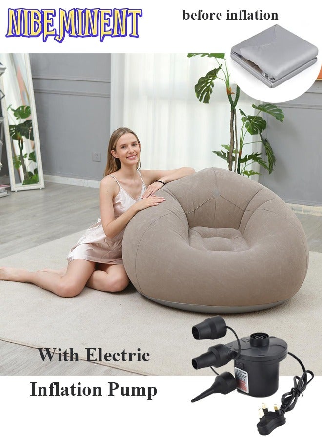 NIBEMINENT كرسي قابل للنفخ من حبوب الفاصولياء، أريكة هوائية خارجية، كرسي أريكة كسول قابل للنفخ بدون حشوة، أريكة قابلة للغسل، كرسي حبوب الفاصولياء القابل للطي، لتنظيم الألعاب المحشوة أو رغوة الذاكرة مع مضخة نفخ كهربائية - Image 1