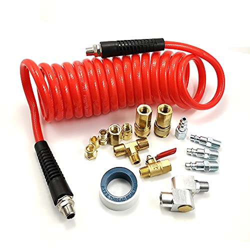 DYNAMIC POWER 16-PCs. Professional Air Compressor Accessories Kit with 3/8" x 15 ft Coil Air Hose. 200 psi - Image 1
